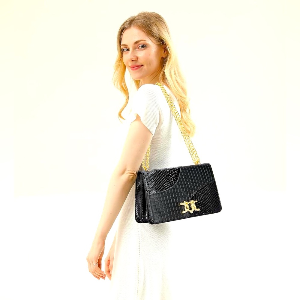 Leather Shoulder Bag Chain Purse - Fashion Crossbody Bags Vintage Snake Print